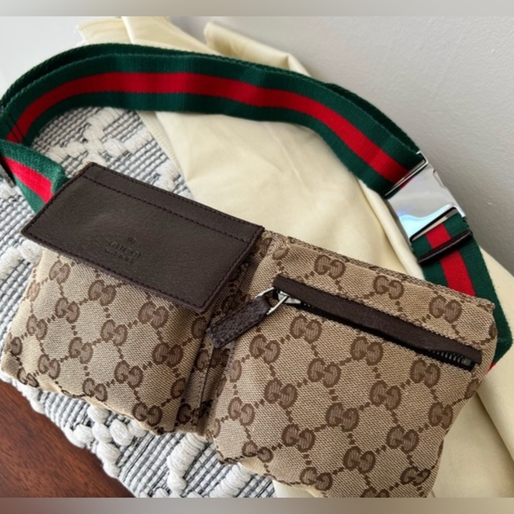 Authentic Gucci GG Canvas Sherry Line Waist Bag /Fanny Pack Belt Bag